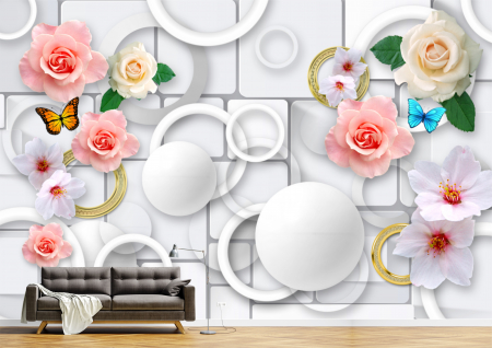 Abstract - Abstract 3D - Tapet Premium Canvas - Flori colorate si cercurile 3d abstract