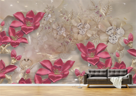 Flori - Tapet Premium Canvas - Flori colorate si lebede