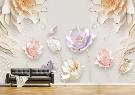 Flori - Tapet Premium Canvas - Flori colorate si perle