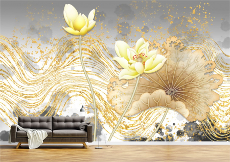 Flori - Tapet Premium Canvas - Flori galbene si aurii