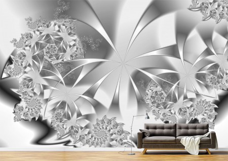 Abstract - Abstract 3D - Tapet Premium Canvas - Flori gri abstract