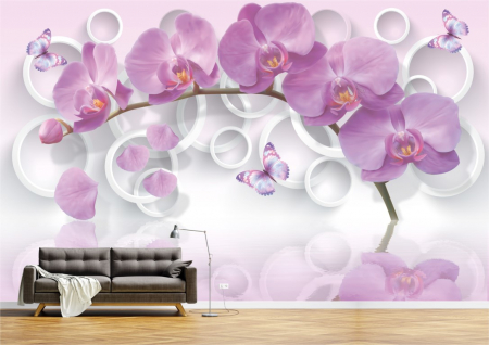Flori - Tapet Premium Canvas - Flori mov si fluturi