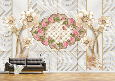 Flori - Tapet Premium Canvas - Flori multicolore reflexie