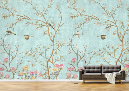 Flori - Tapet Premium Canvas - Flori pasarele si ramuri