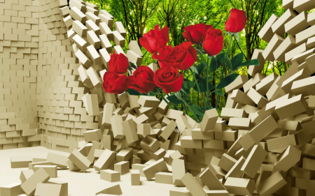 Tapet Premium Canvas - Flori rosii 3d [1]