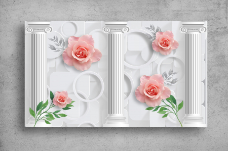 Tapet Premium Canvas - Flori roz coloane si cercuri abstract 3d [1]