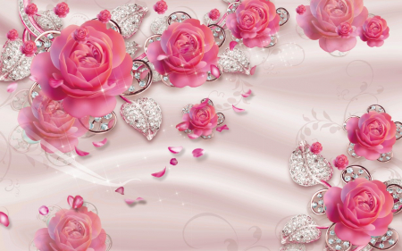 Tapet Premium Canvas - Flori roz si diamante [1]