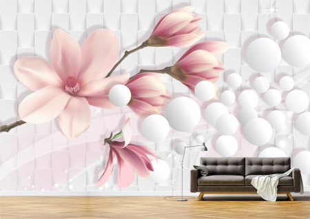 Flori - Tapet Premium Canvas - Flori si buline abstracte