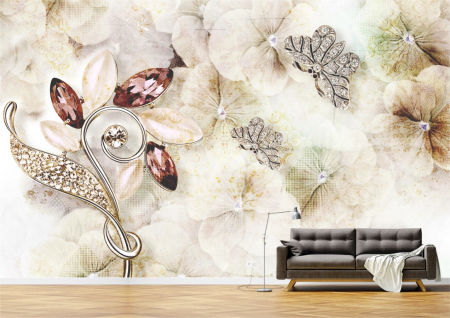 Flori - Tapet Premium Canvas - Flori si diamante
