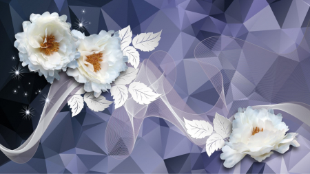 Tapet Premium Canvas - Flori si frunze albe abstract [1]