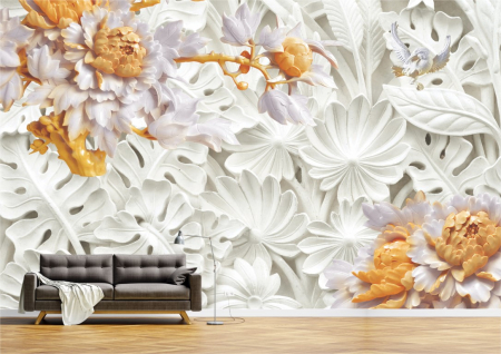 Flori - Tapet Premium Canvas - Flori si frunze colorate abstract