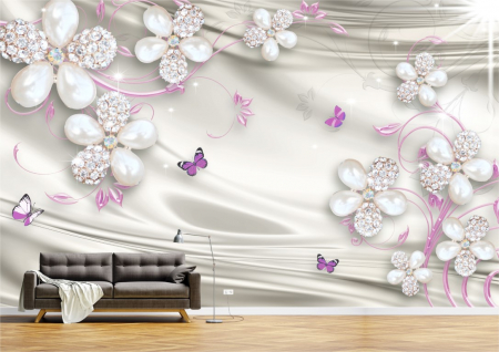 Flori - Tapet Premium Canvas - Flori si perle abstracte