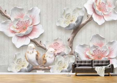 Flori - Tapet Premium Canvas - Flori si porumbei