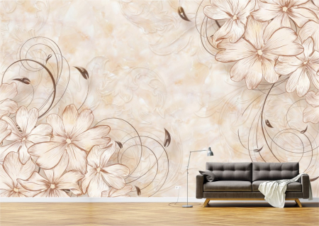 Flori - Tapet Premium Canvas - Flori si ramuri bronz