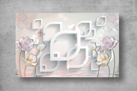 Tapet Premium Canvas - Florile albe si mov 3d abstract [1]