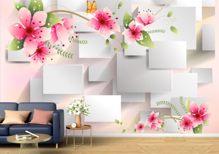 Abstract - Abstract 3D - Tapet Premium Canvas - Florile ramurile si cuburile 3d abstract