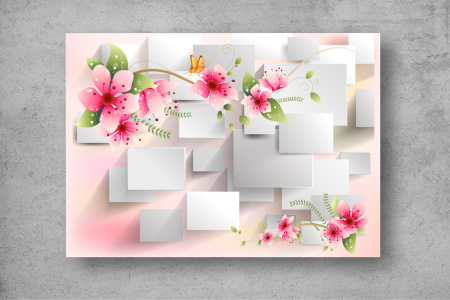 Tapet Premium Canvas - Florile ramurile si cuburile 3d abstract [1]