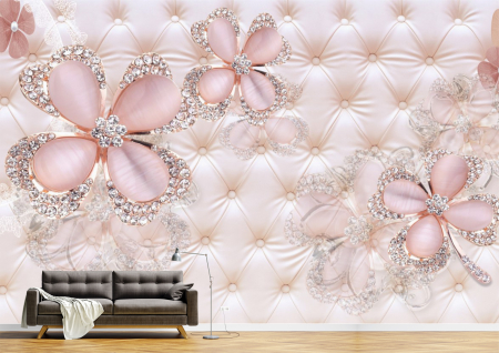 Abstract - Abstract 3D - Tapet Premium Canvas - Florile roz cu perle 3d abstract