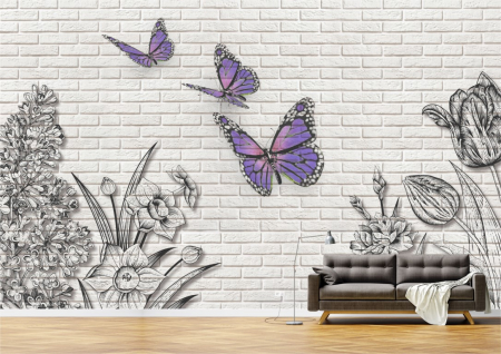 Animale - Tapet Premium Canvas - Fluturi si flori abstract