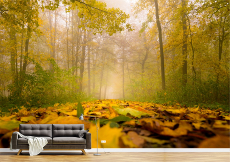 Peisaje - Tapet Premium Canvas - Frunzele si ceata prin padure
