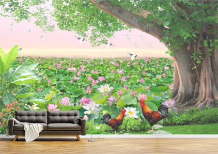 Peisaje - Tapet Premium Canvas - Gradina cu pasari