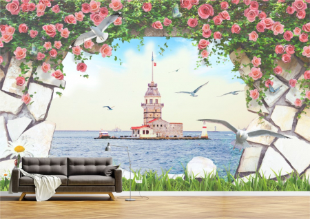 Peisaje - Tapet Premium Canvas - Insula din mijlocul apei
