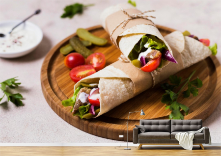 Food&drinks - Tapet Premium Canvas - Kebab pe platou de lemn