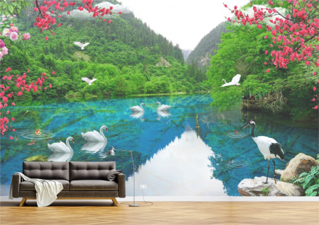 Peisaje - Tapet Premium Canvas - Lacul de la poalele muntilor