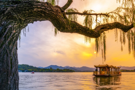 Tapet Premium Canvas - Lacul din Hangzhou la apus [1]