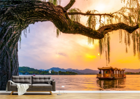Peisaje - Tapet Premium Canvas - Lacul din Hangzhou la apus