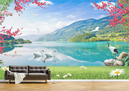 Peisaje - Tapet Premium Canvas - Lacul dintre munti