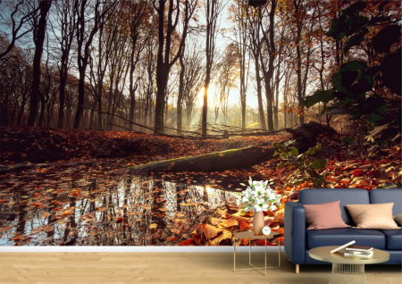 Peisaje - Tapet Premium Canvas - Lacul inconjurat de frunze si copaci