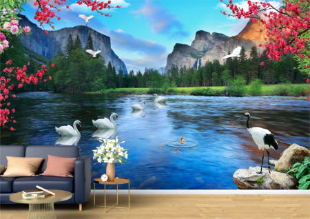Peisaje - Tapet Premium Canvas - Lacul lebedelor