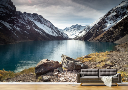 Peisaje - Tapet Premium Canvas - Laguna lacului Inca inconjurata de muntii inzapeziti