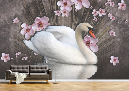 Animale - Tapet Premium Canvas - Lebada si flori