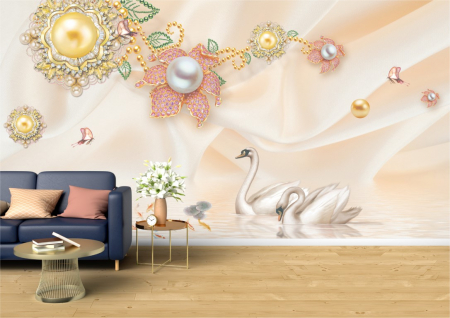 Animale - Tapet Premium Canvas - Lebede in natura abstract