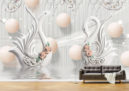 Animale - Tapet Premium Canvas - Lebede portelan in apa