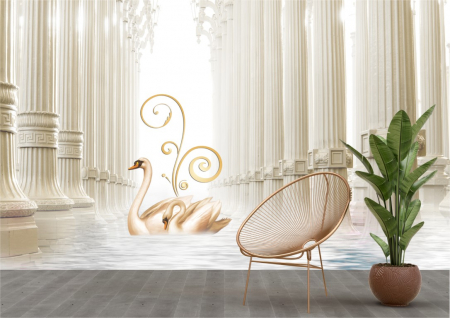Animale - Tapet Premium Canvas - Lebede si coloane abstract