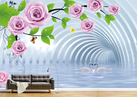 Abstract - Abstract 3D - Tapet Premium Canvas - Lebedele si florile in tunel 3d abstract