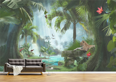 Peisaje - Tapet Premium Canvas - Leopard in padure
