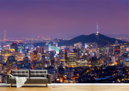 Urbane - Tapet Premium Canvas - Lumini multicoloore la miezul noptii in Seoul