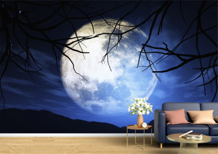 Peisaje - Tapet Premium Canvas - Luna plina printre crengile copacului