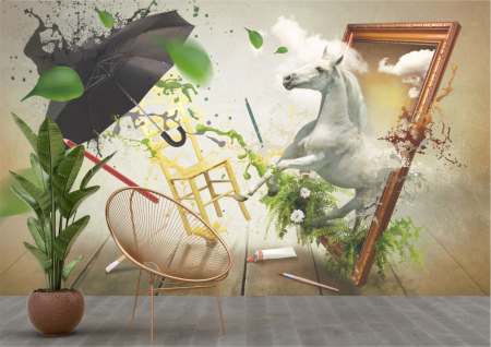 Tapet - Tapet Premium Canvas - Model 3d abstract calul alb