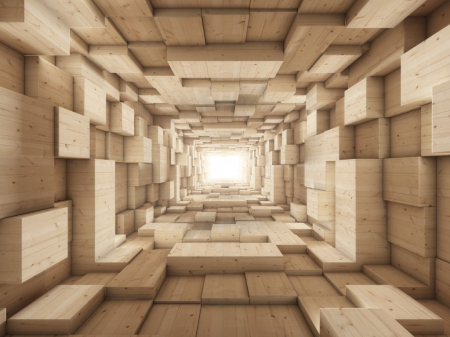 Tapet Premium Canvas - Model 3d abstract tunel lemn [1]