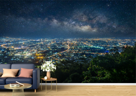 Urbane - Tapet Premium Canvas - Orasul luminat vazut de pe varful muntelui