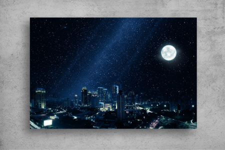 Tapet Premium Canvas - Orasul stelele si luna la miezul noptii [1]