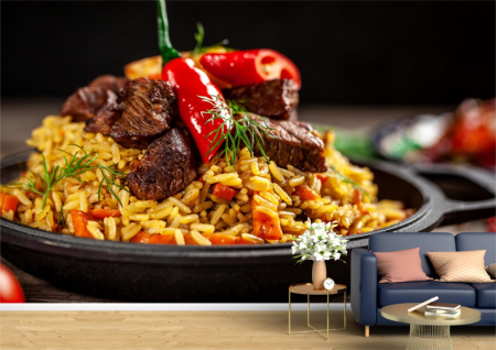 Food&drinks - Tapet Premium Canvas - Orez cu carne si ardei
