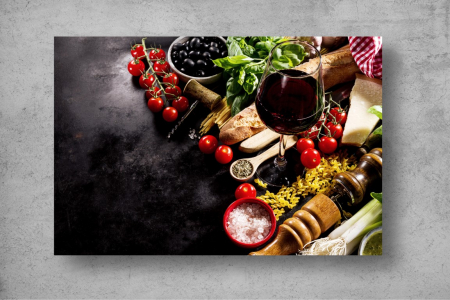Tapet Premium Canvas - Pahar de vin cu paine si legume [1]