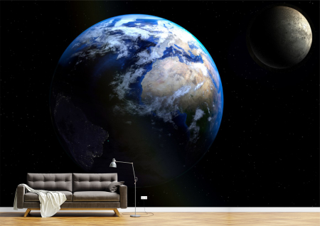 Univers - Tapet Premium Canvas - Pamantul si luna