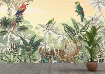 Animale - Tapet Premium Canvas - Papagali in natura abstract